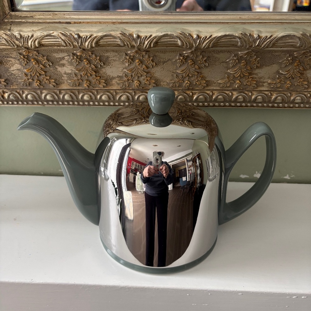 Salam Blue Porcelain Teapot w/Stainless Steel Bell Cover by Degrenne